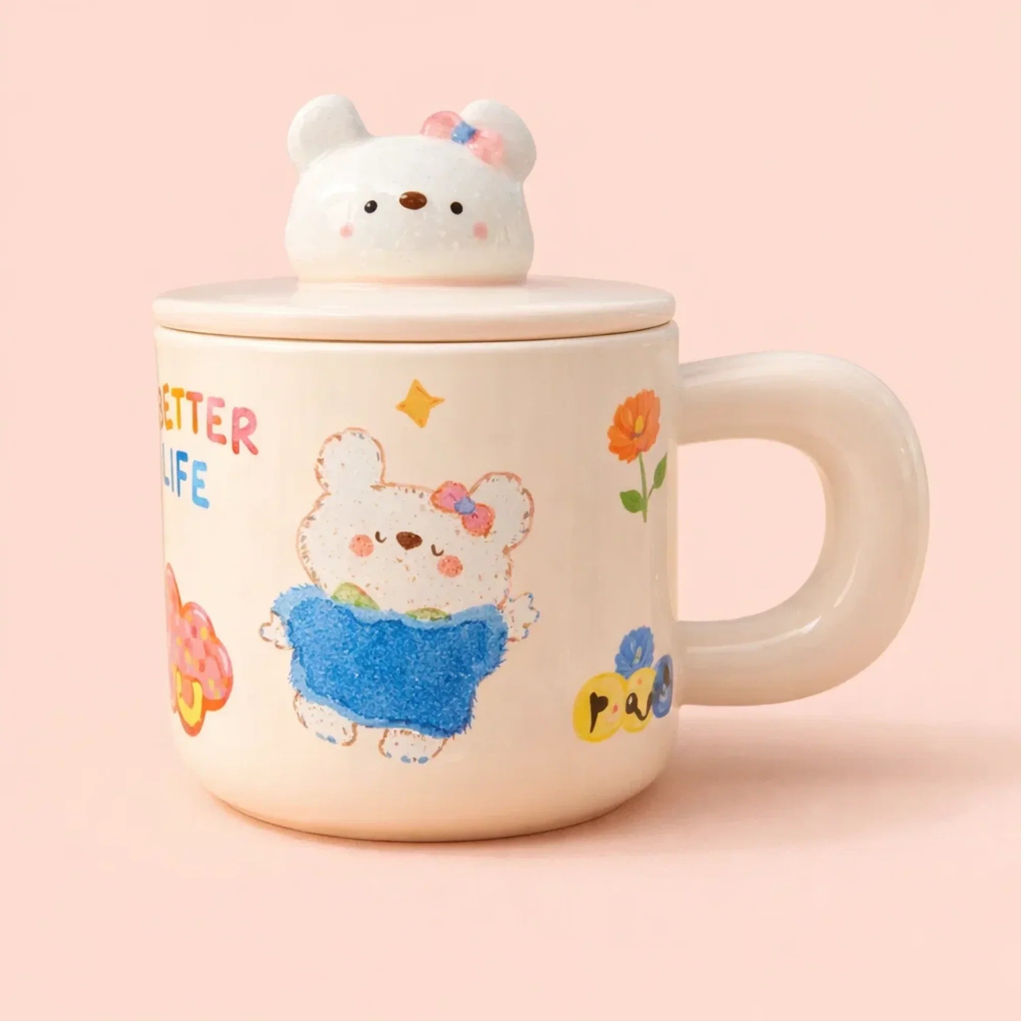 White Bunny Ceramic Cup with Bunny Handle Lid