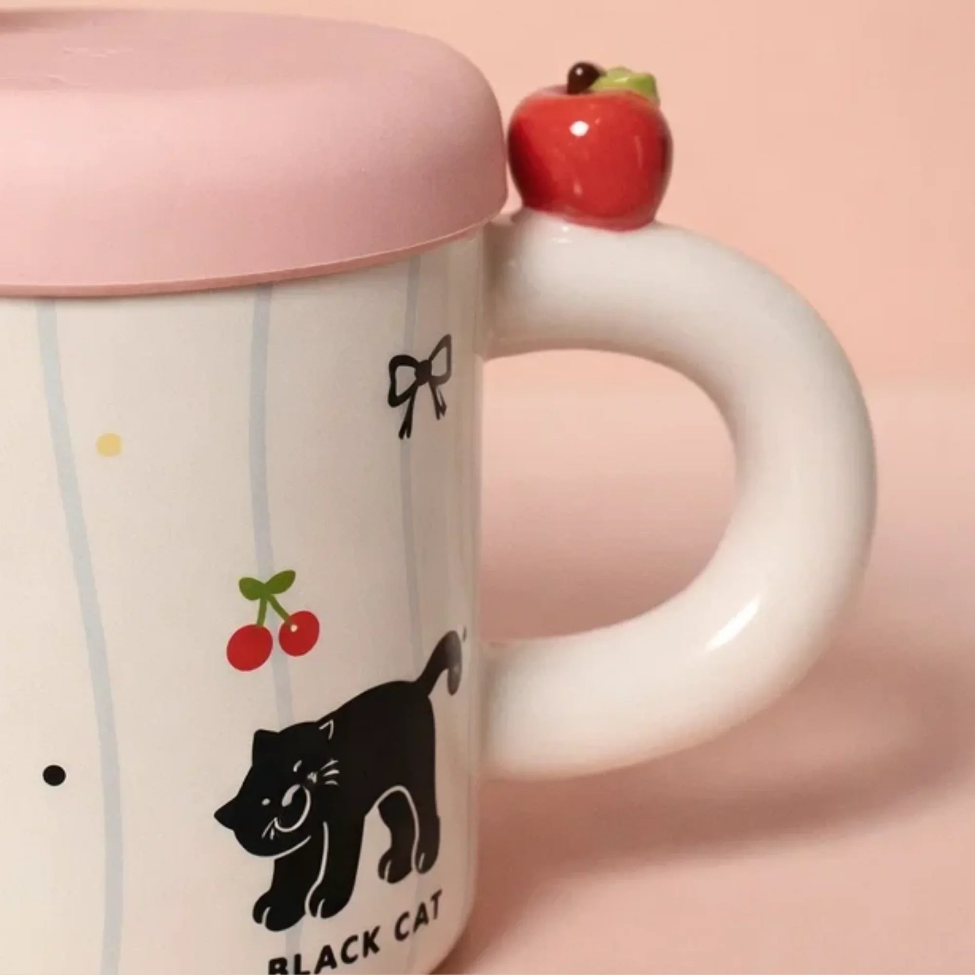 Ceramic Black Cat Mug Pink