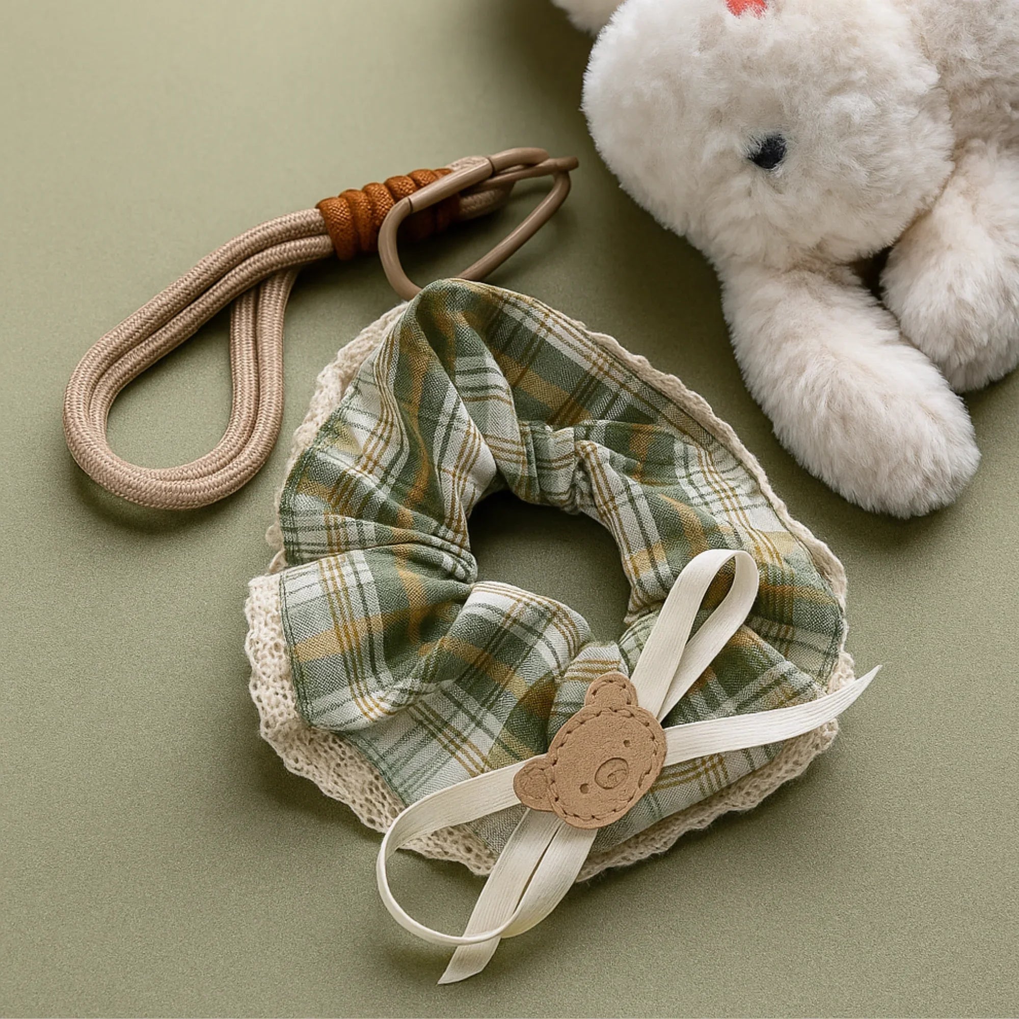 Olive Green Dress Bunny plushie keyring