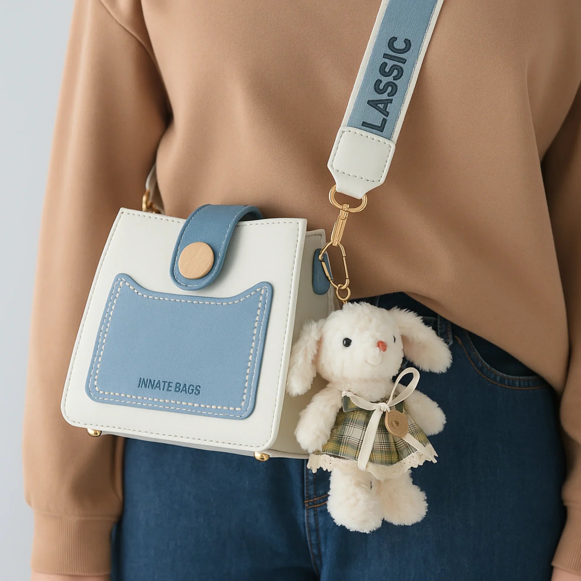 Olive Green Dress Bunny plushie keyring