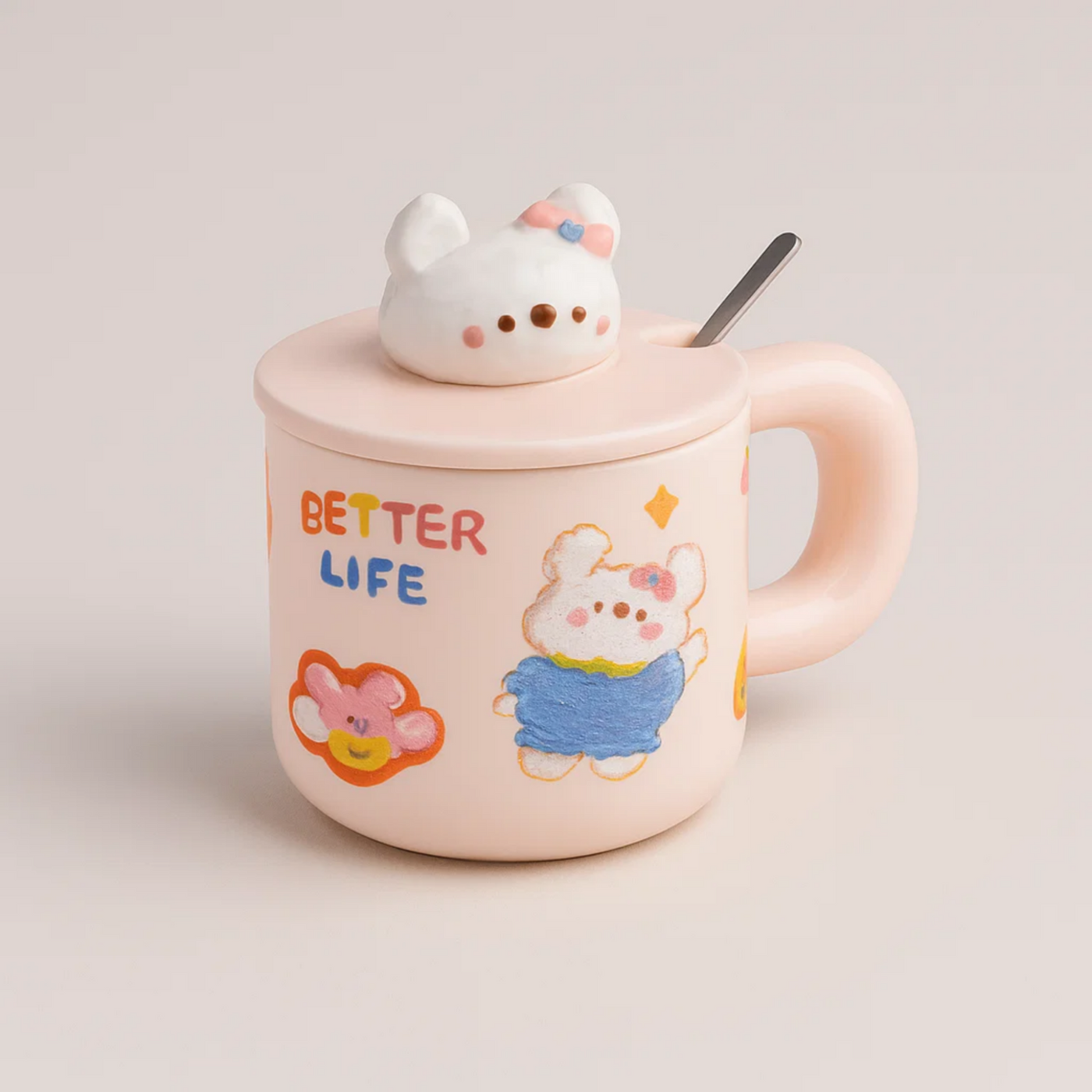 White Bunny Ceramic Mug with Lid