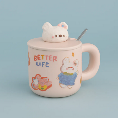 White Bunny Ceramic Mug with Lid