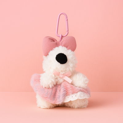 Pink Dress and Bow Dog Plushie Keyring