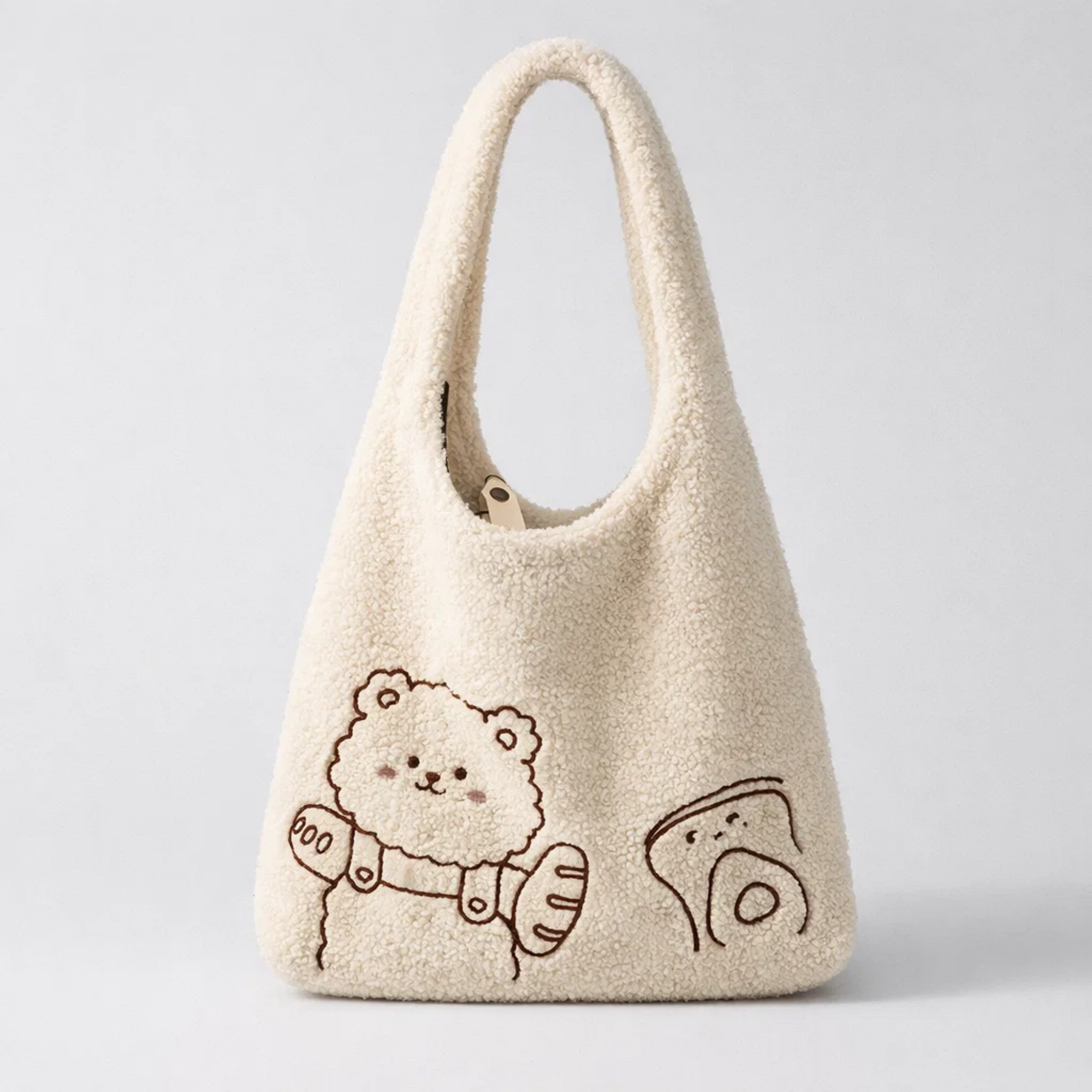 Toastie bear White Furry Tote Bag