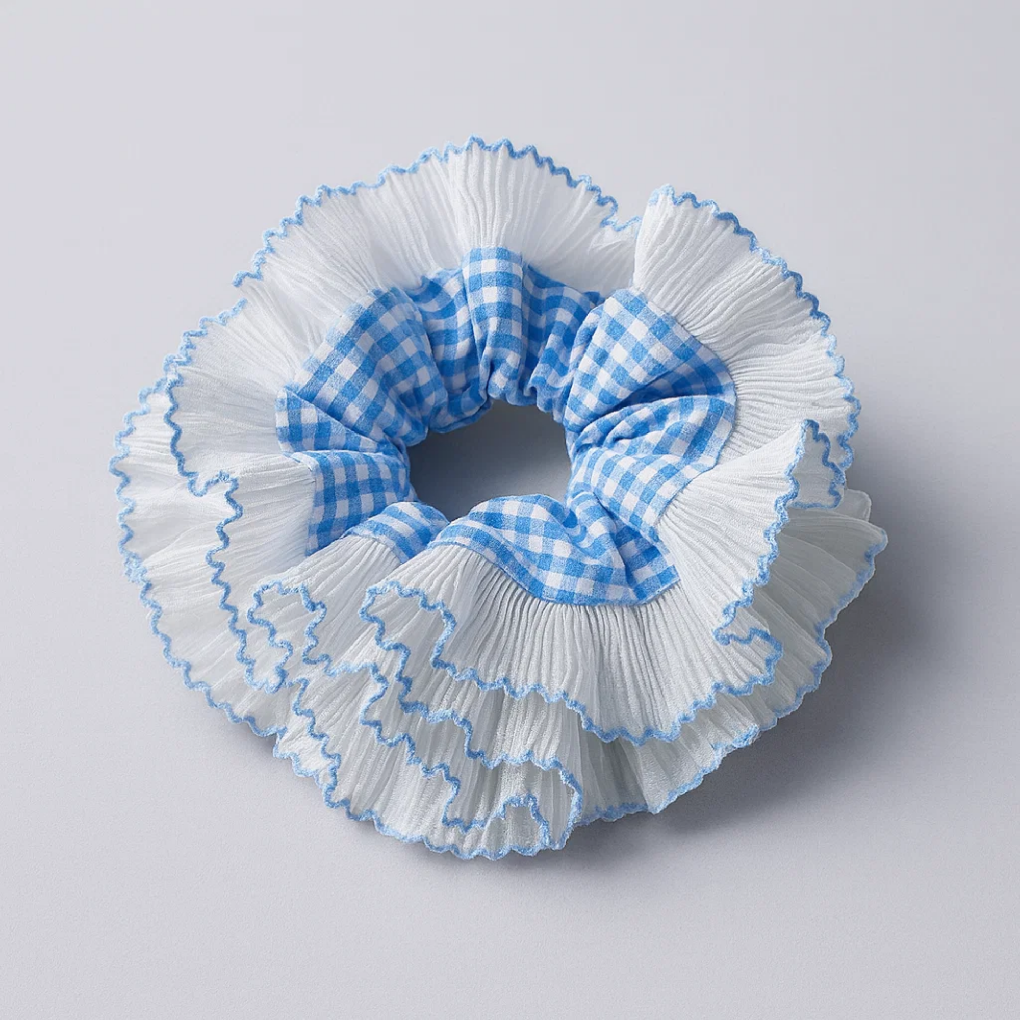 Blue Gingham Frill Scrunchie