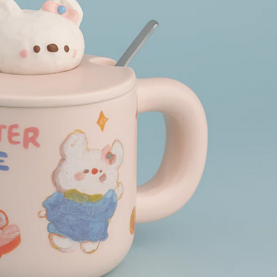 White Bunny Ceramic Mug with Lid