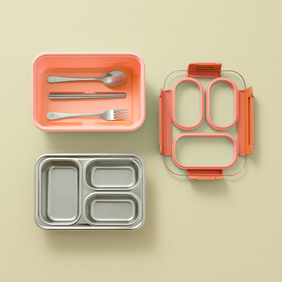 Korean Bento Box 3 Grid - Orange