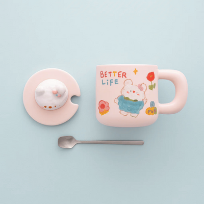 White Bunny Ceramic Mug with Lid