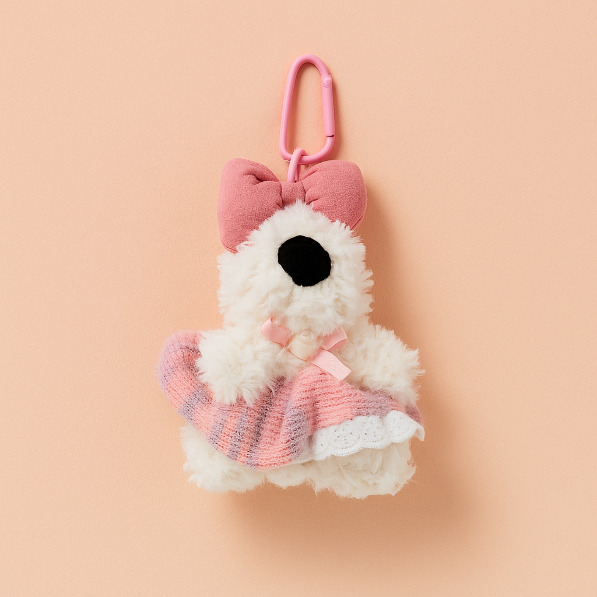 Pink Dress and Bow Dog Plushie Keyring