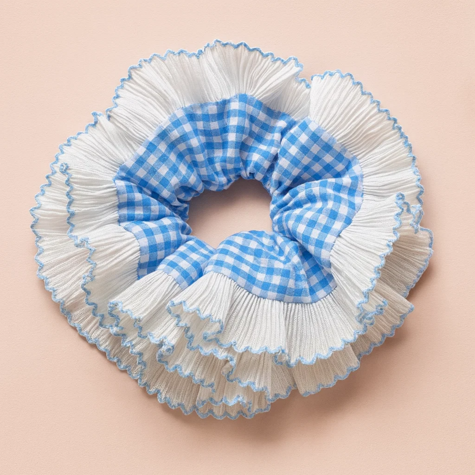 Blue Gingham Frill Scrunchie