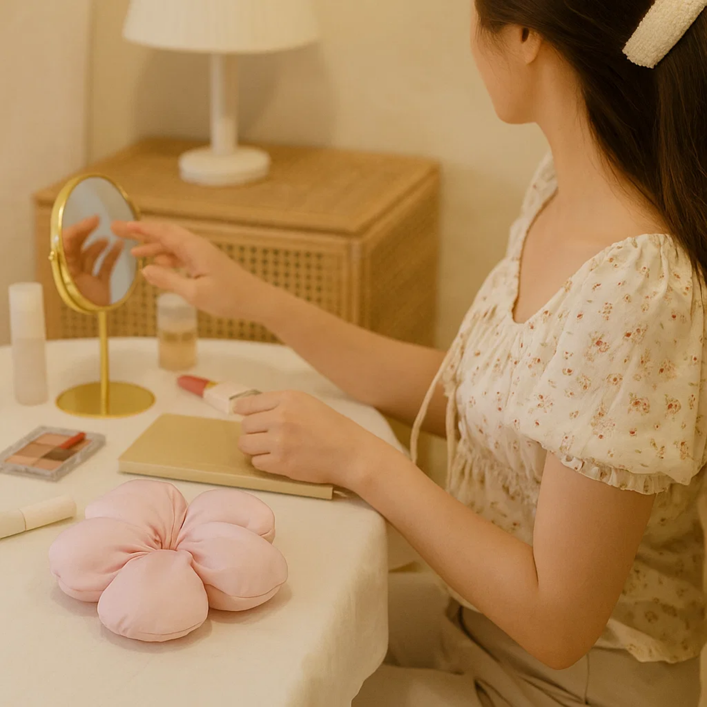 Pink Puffed Flower Scrunchie