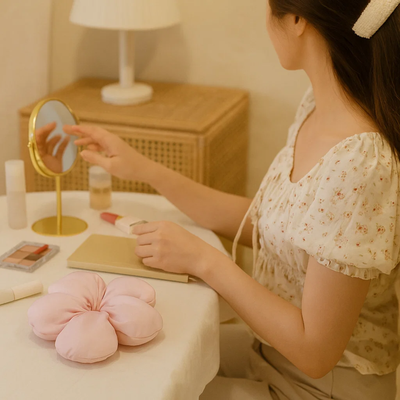 Pink Puffed Flower Scrunchie