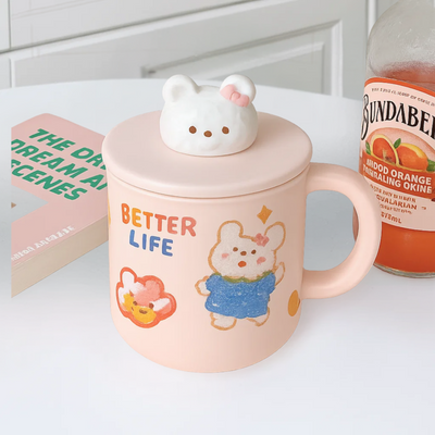 White Bunny Ceramic Mug with Lid