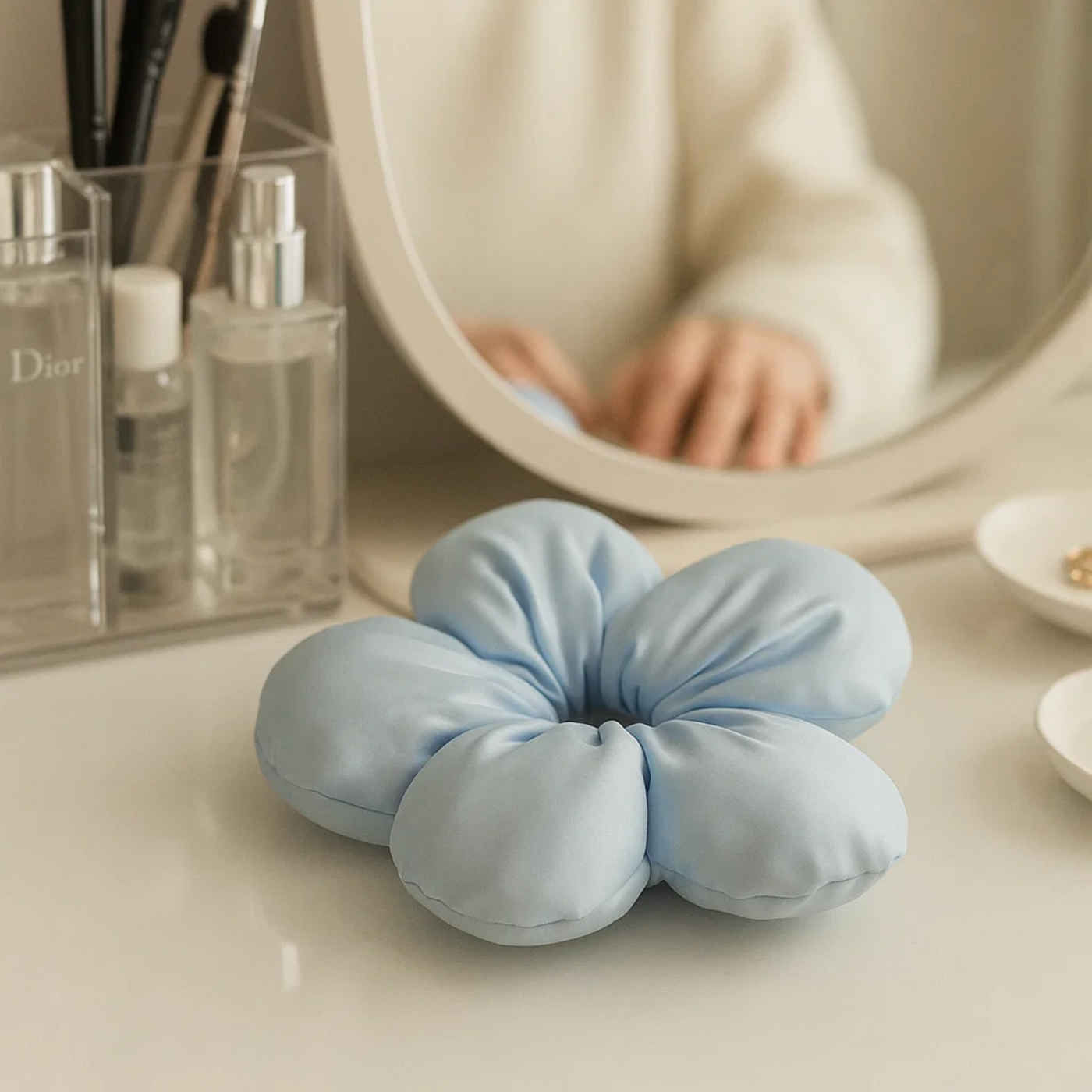 Blue Puffed Flower Scrunchie