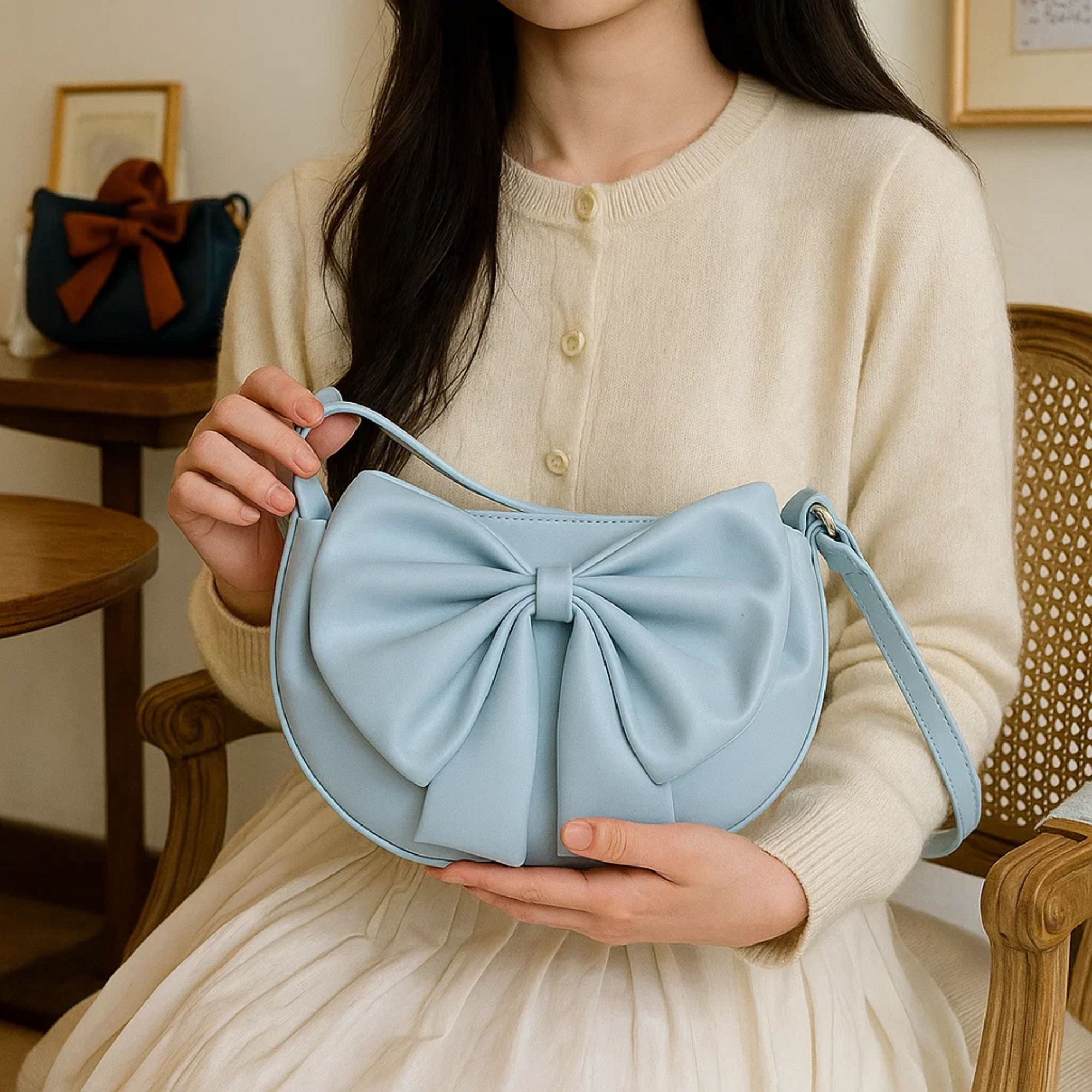 Round Bow Sling Bag - Powder Blue