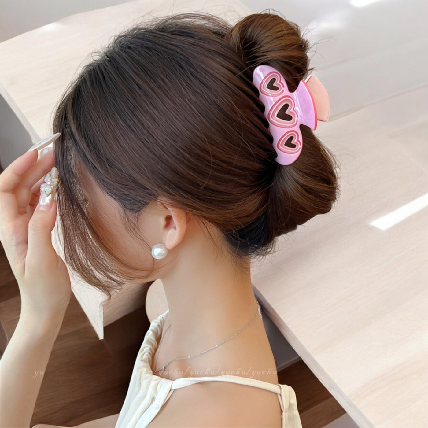 Pink Hearts Claw Clip