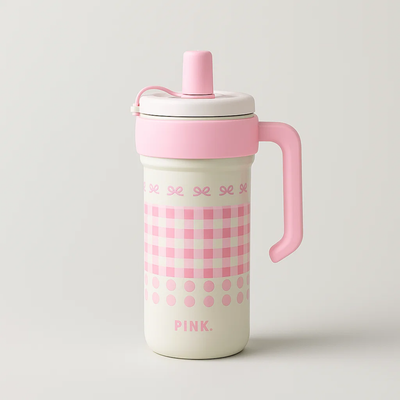 Pink Gingham Stainless Steel Tumbler