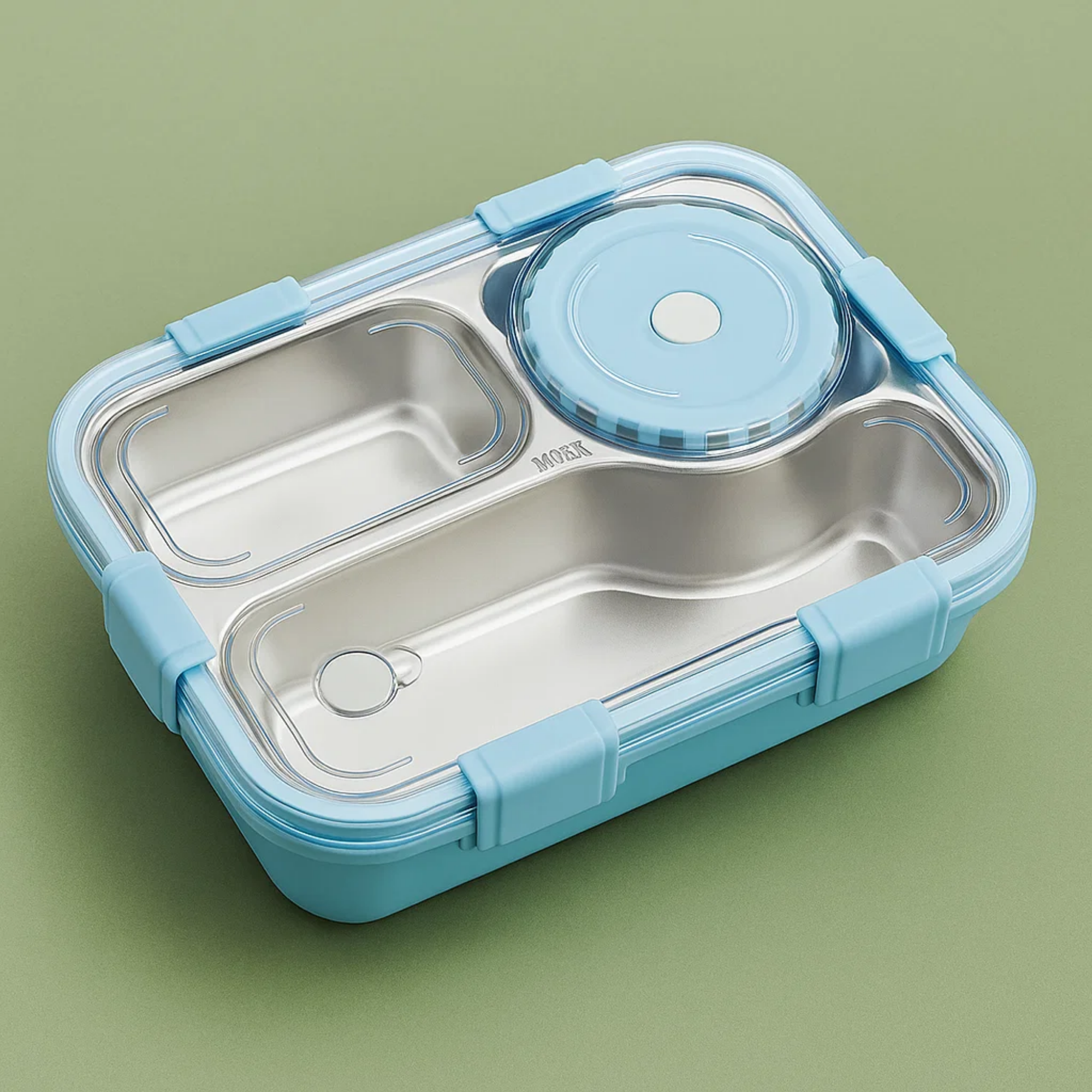 Korean Bento Box 3 Grid with Soup Bowl - Blue