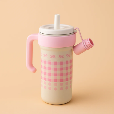 Pink Gingham Stainless Steel Tumbler