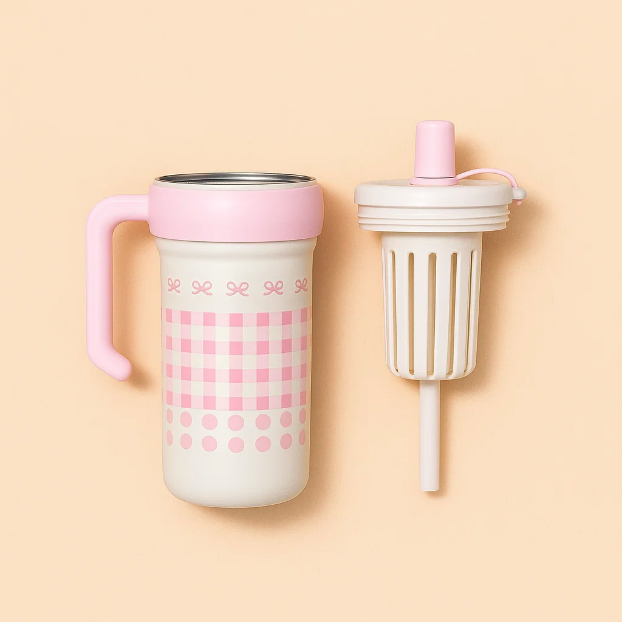 Pink Bow Gingham Stainless Steel Tumbler