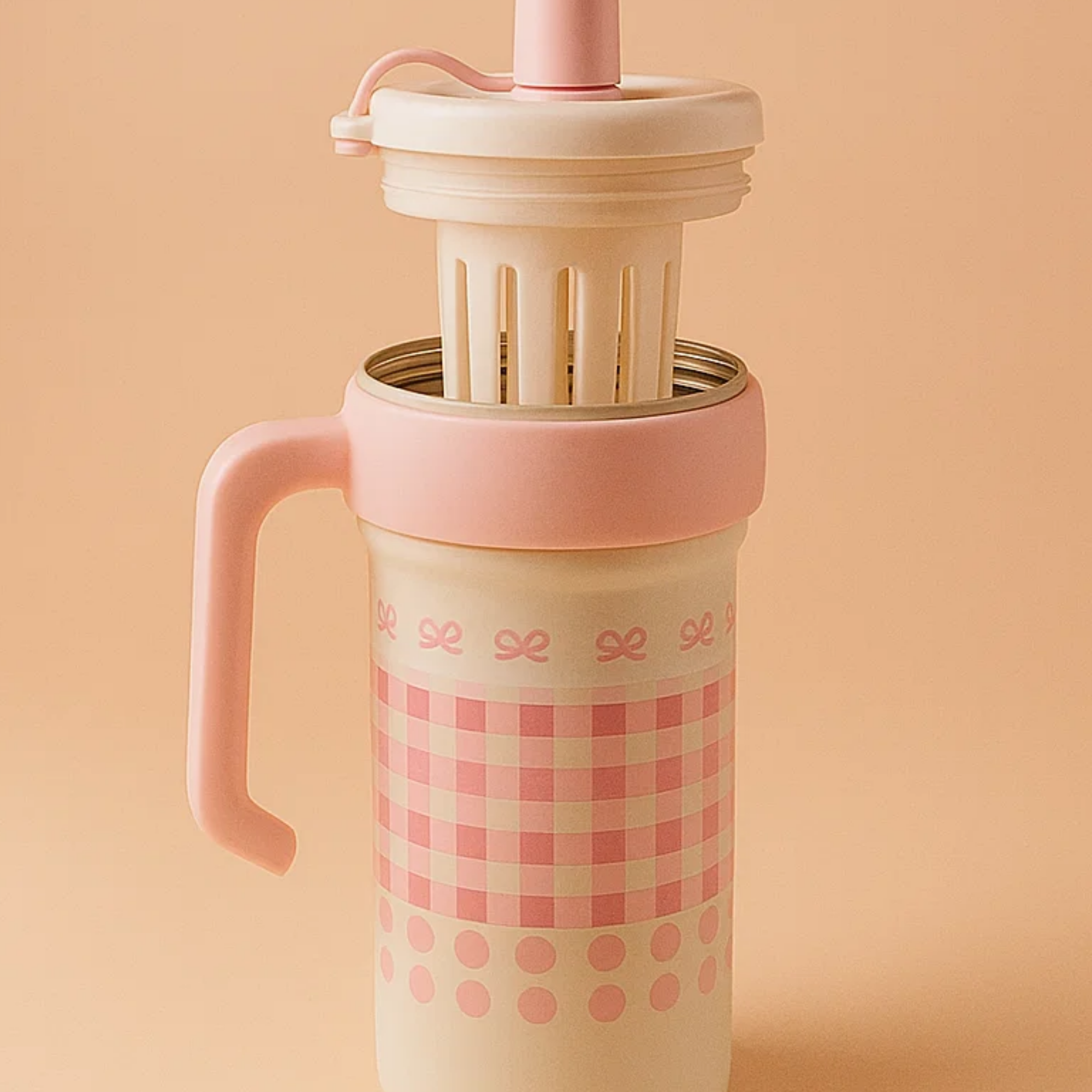 Pink Bow Gingham Stainless Steel Tumbler