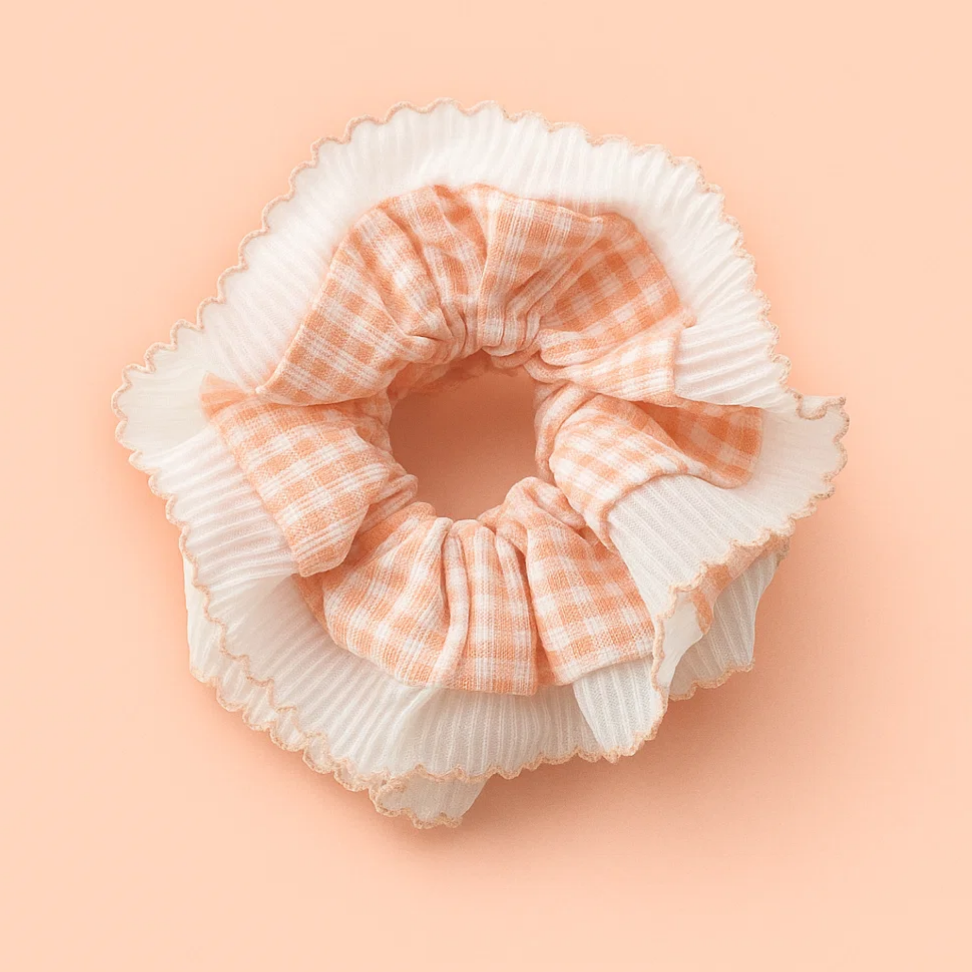 Pink Gingham Frill Scrunchie
