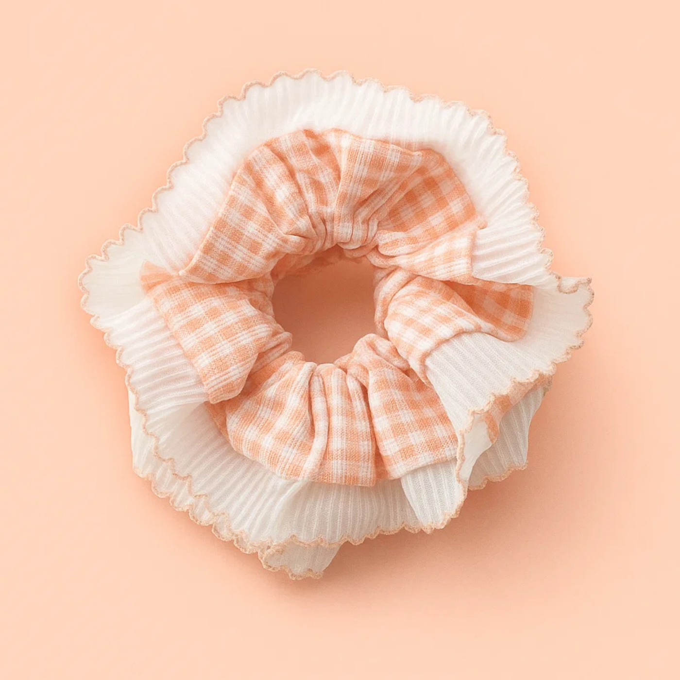 Pink Gingham Frill Scrunchie