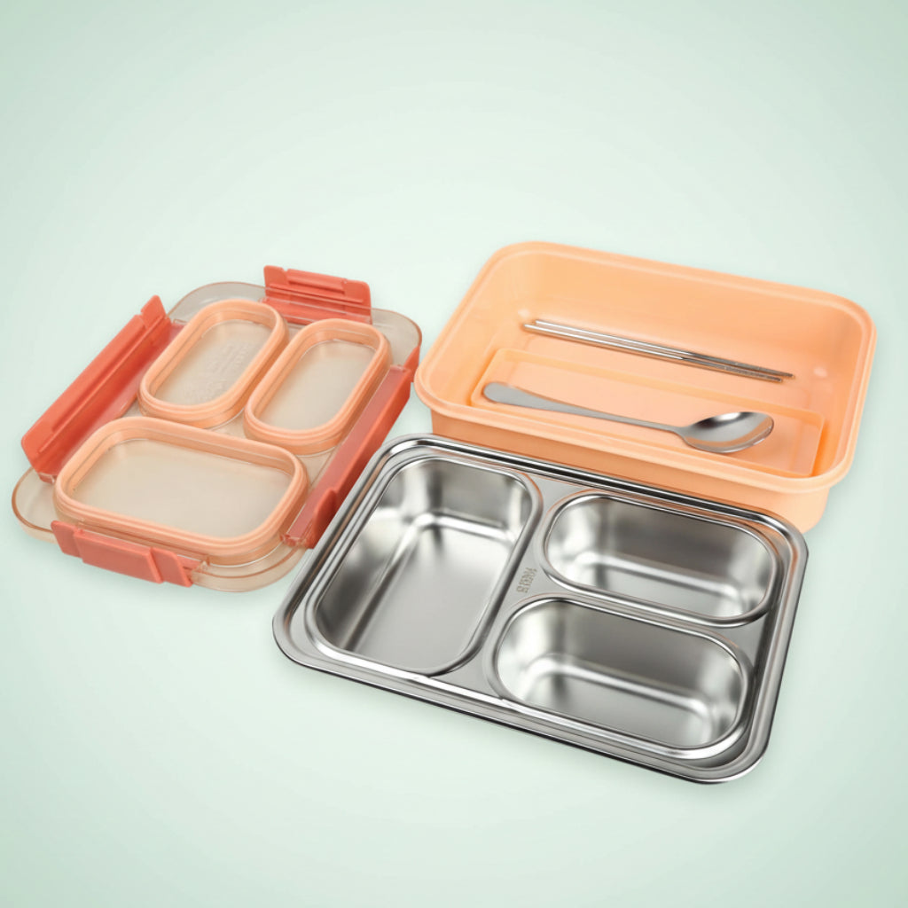 Korean Bento Box 3 Grid - Orange
