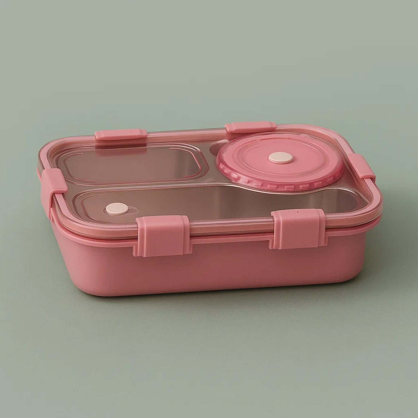 Korean Bento Box 3 Grid with Soup Bowl - Pink
