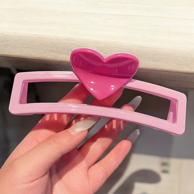 Pink Rectangle Heart Claw Clip