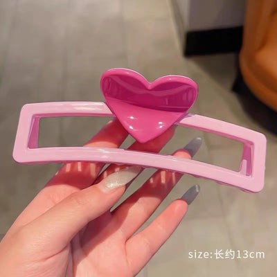 Pink Rectangle Heart Claw Clip