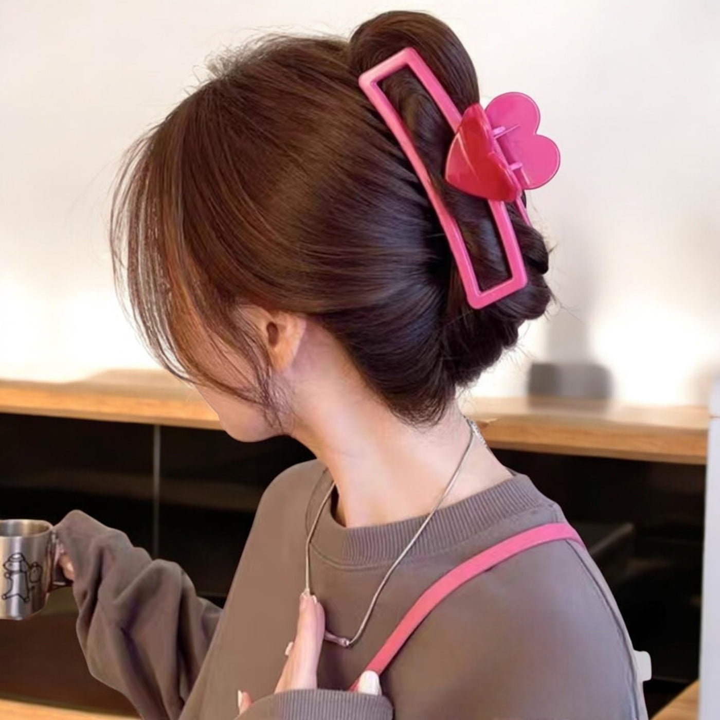 Pink Rectangle Heart Claw Clip