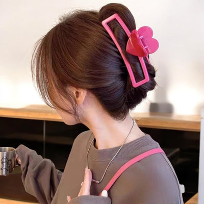 Pink Rectangle Heart Claw Clip