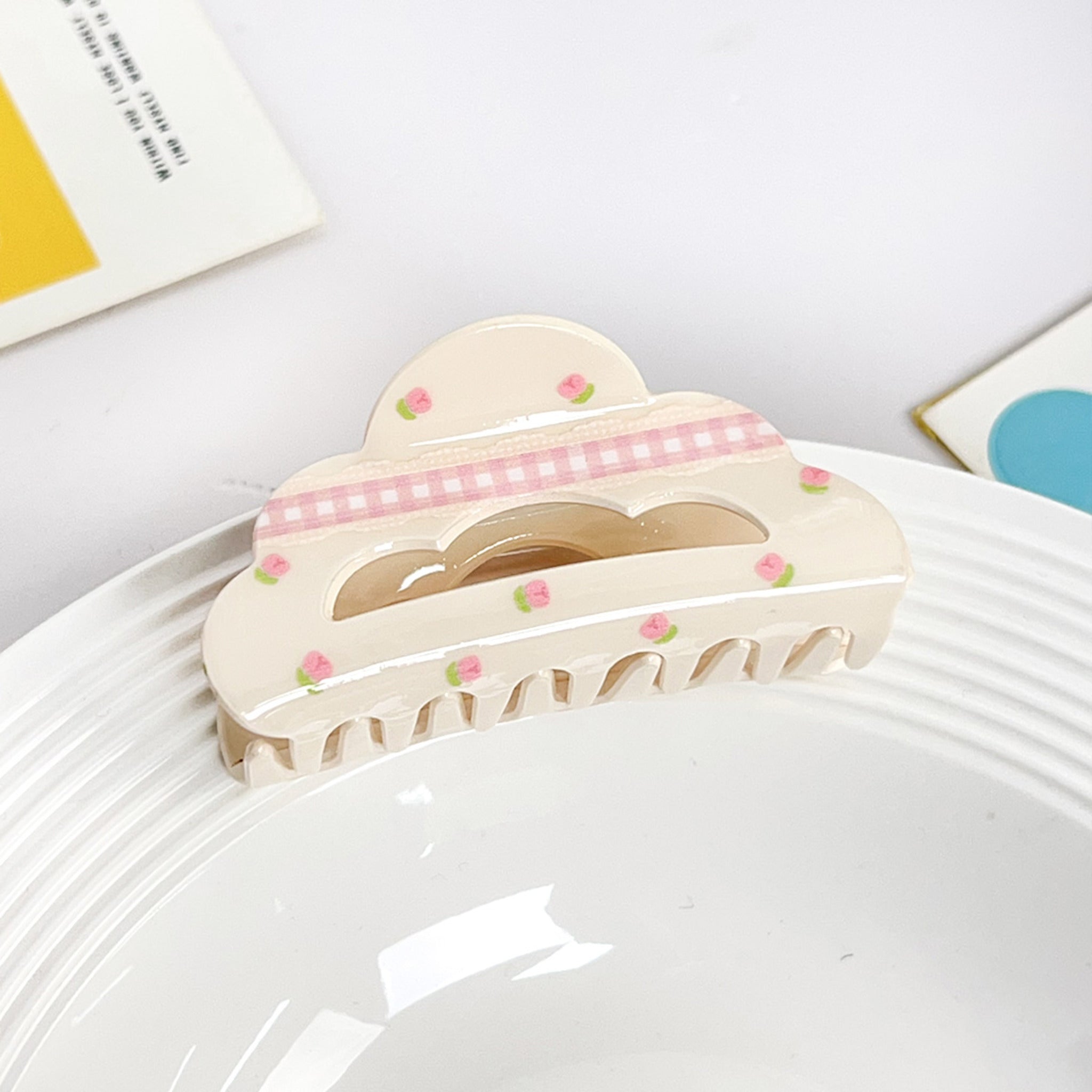 Gingham and Flowers Claw Clip