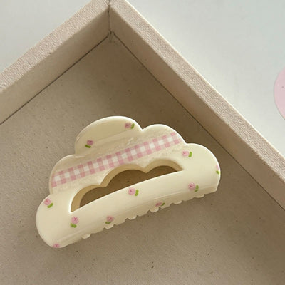 White Cloud Gingham Claw Clip