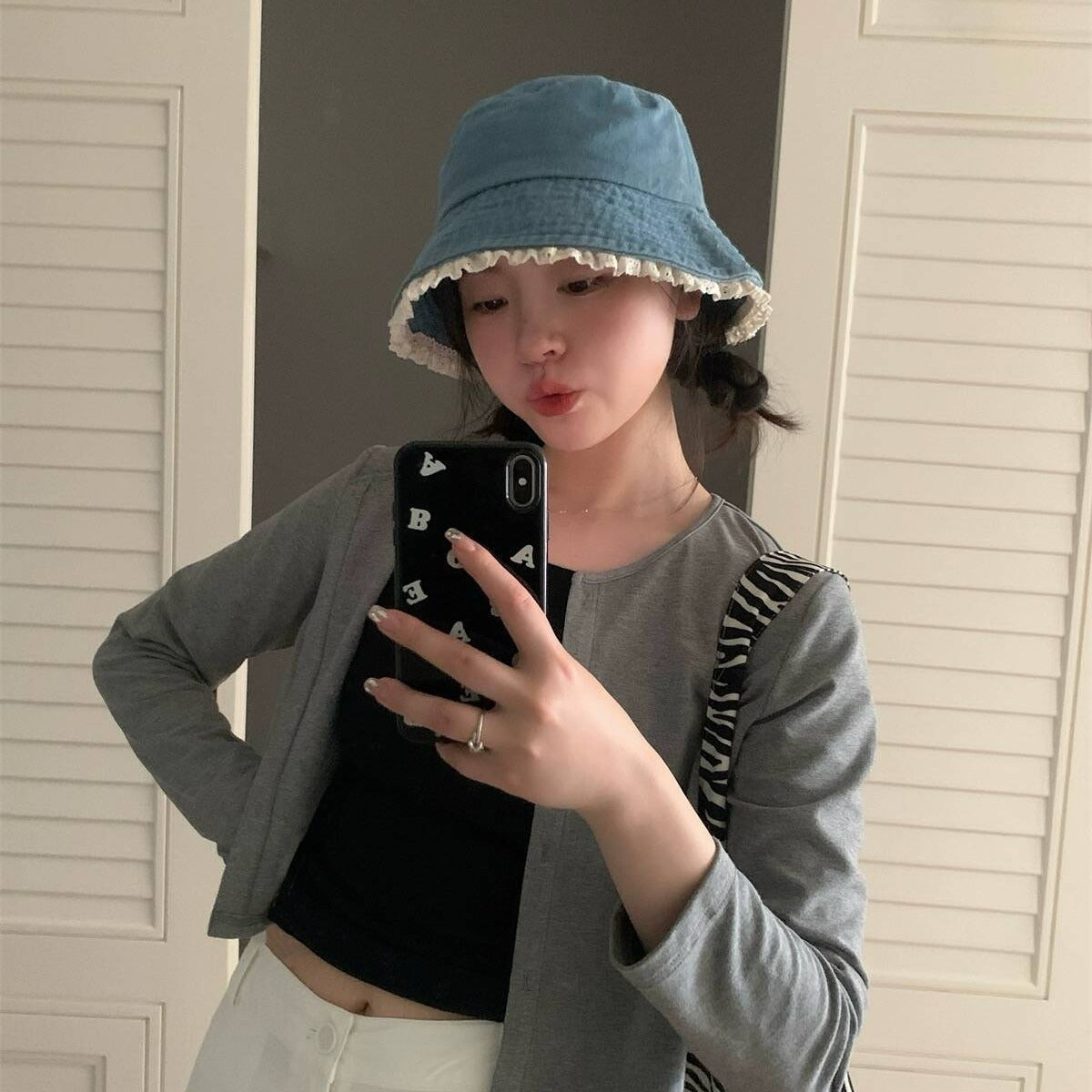 White Frills Plain Bucket Hat