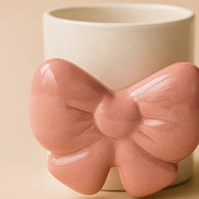 Glossy Ceramic Mug with Pink butterfly handle (bow coffee mug)