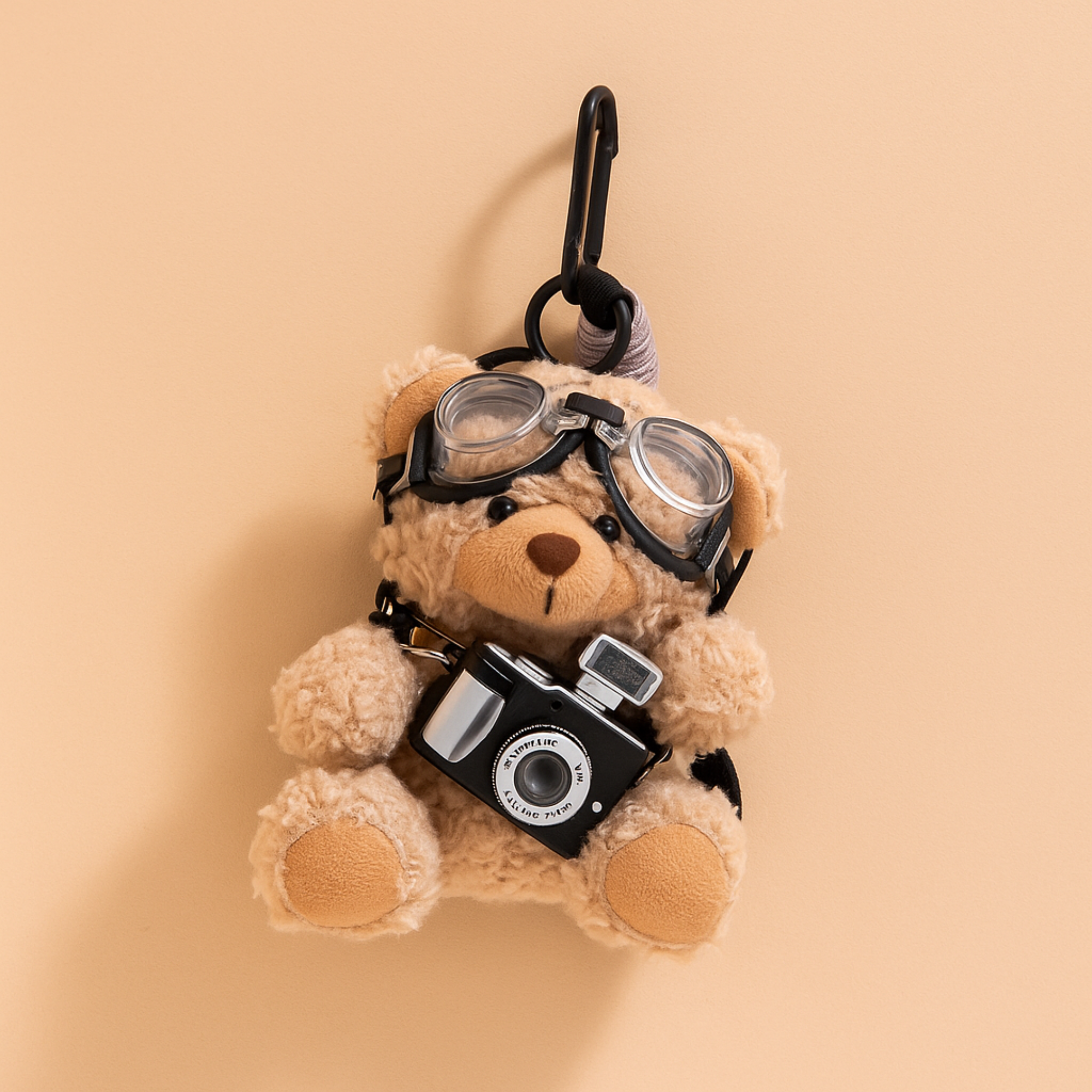 Goggles and Camera Teddy Brown Plushie Keyring