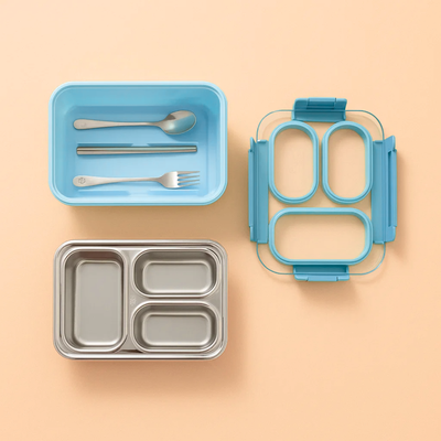 Korean Bento Box 3 Grid - Blue