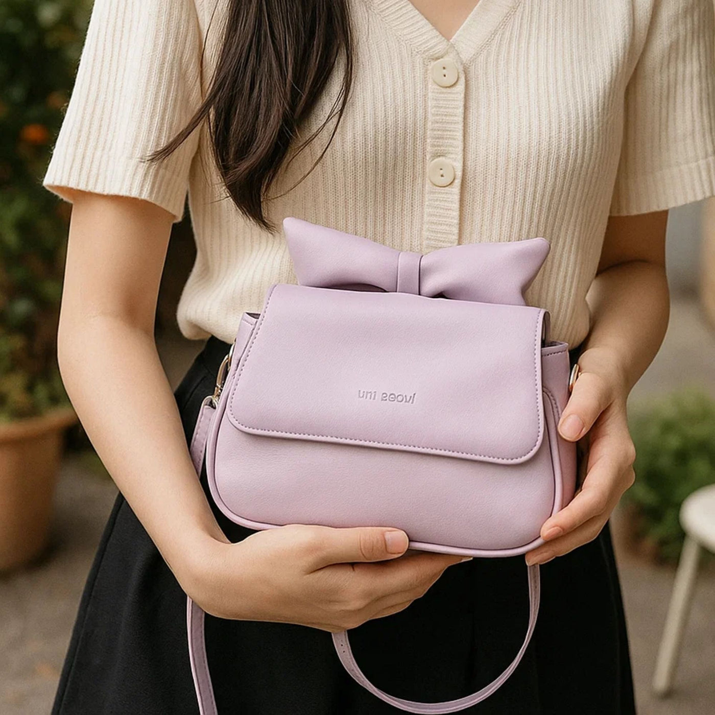 Puffed Bow Top Sling Bag