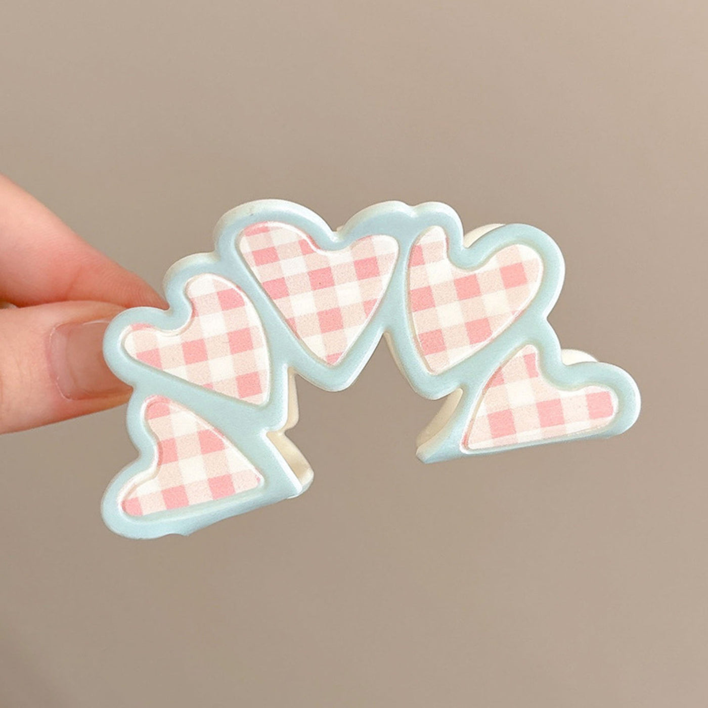 Pink Gingham Hearts Claw Clip