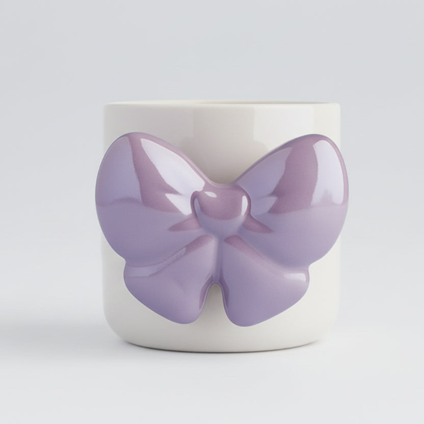 Glossy Ceramic Mug with Purple Butterfly Handle
