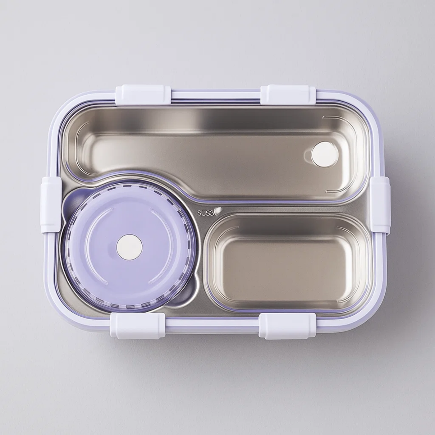 Korean Bento Box 3 Grid with Soup Bowl - Purple