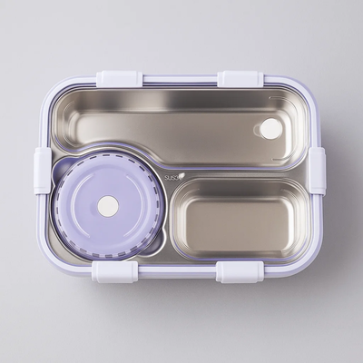 Korean Bento Box 3 Grid with Soup Bowl - Purple