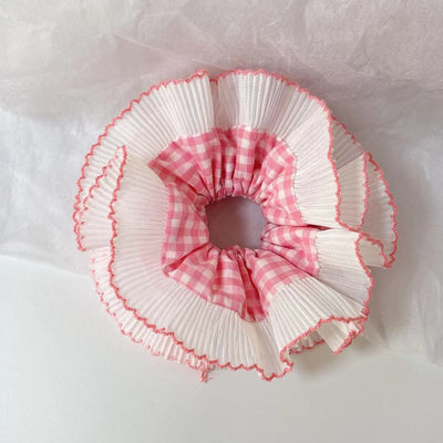 Pink Gingham Frill Scrunchie