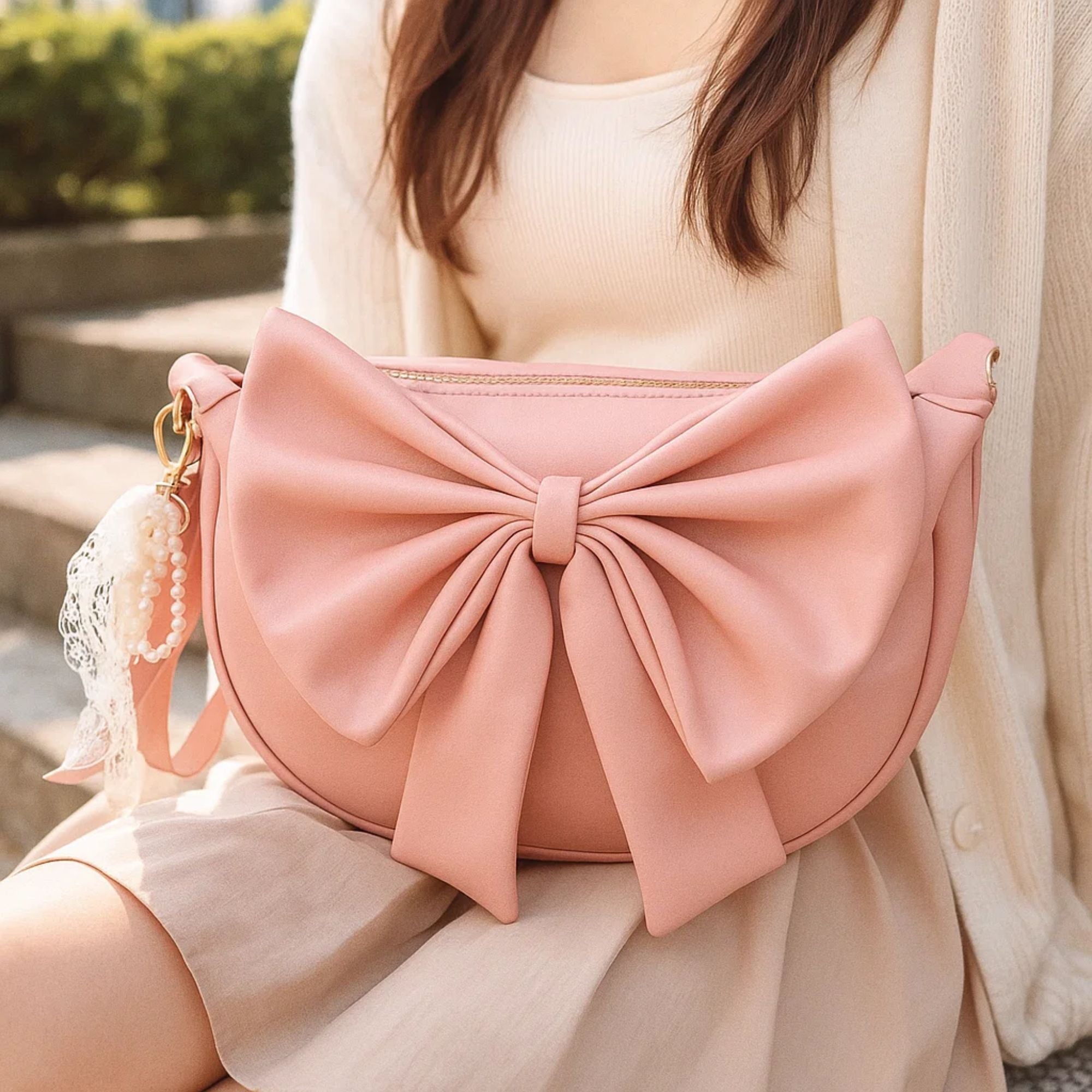 Round Bow Sling Bag - Baby Pink