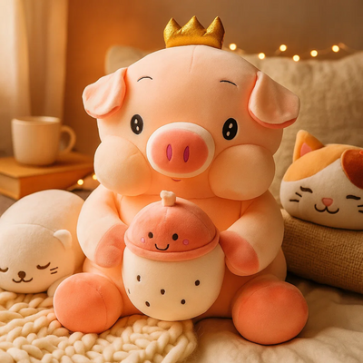 Crown Bottle Pig Plush Toy - Large