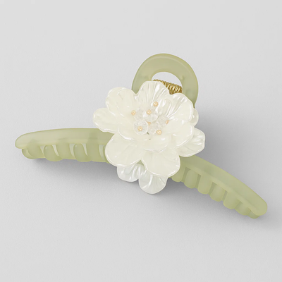 Olive Claw Clip with white Flower