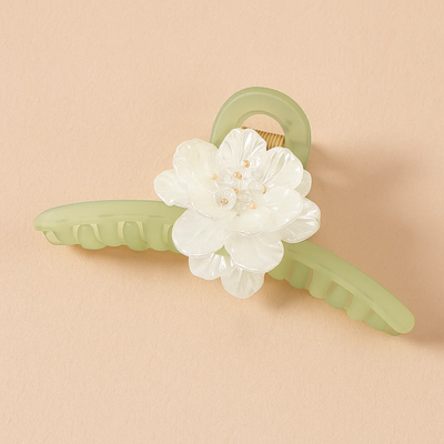 Olive Claw Clip with white Flower