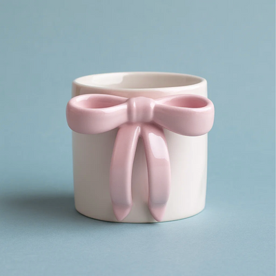 Glossy Bow Ceramic Mug with Spoon
